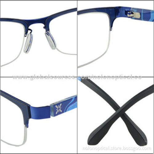 Metal Rim Combined Optical Frame with Red Colorful Temple